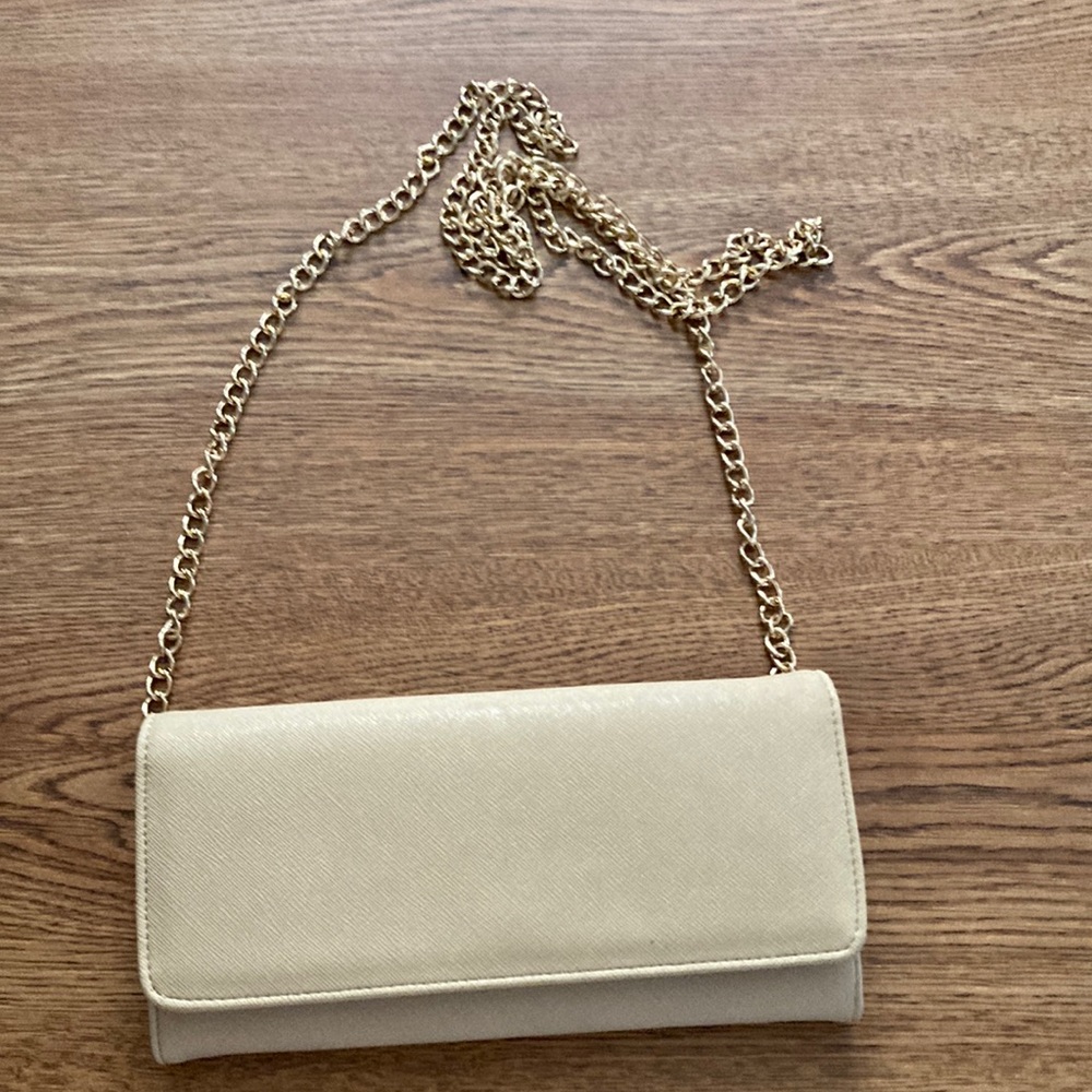 Gold Chain Cream Crossbody Wallet